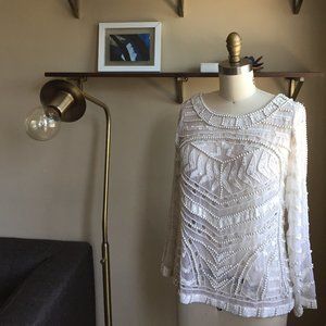 Beaded Long Sleeve Sheer Embroidered Top